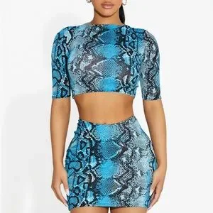 Naked Wardrobe Might Bite Crop Top And Snake Bite Mini Skirt Set